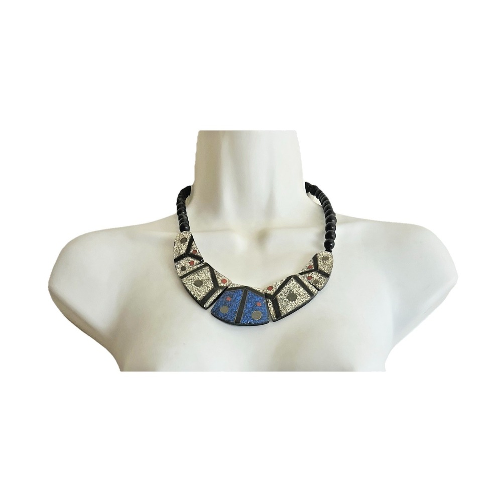 Vintage Collar Necklace Retro Bead Blue Silver Jewelry Accessory